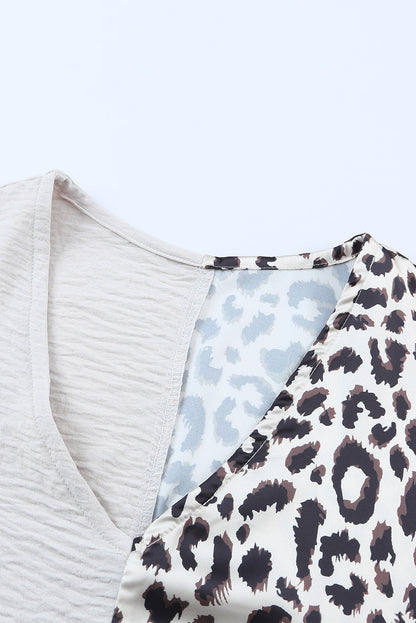 Leopard Stitching Button Long Sleeve Blouse