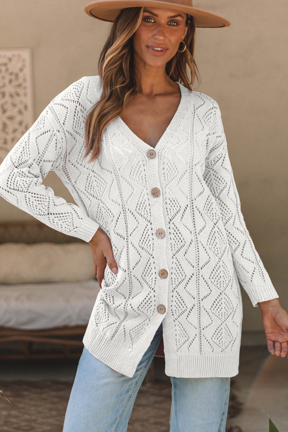 openwork knit cardigan
