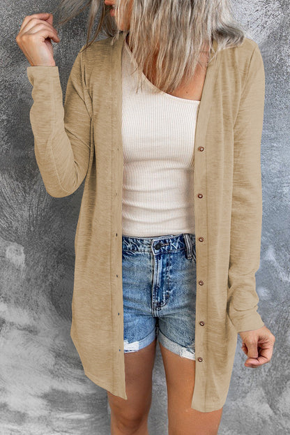 Solid Color Open-Front Buttons Cardigan
