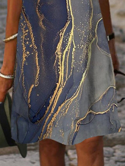 Women's Dress - Casual Dress Shift Dress Midi Dress Blue Short Sleeve Color Gradient Print Spring Summer V Neck Basic Daily Weekend Summer Dress Loose Fit 2023 S M L XL XXL 3XL