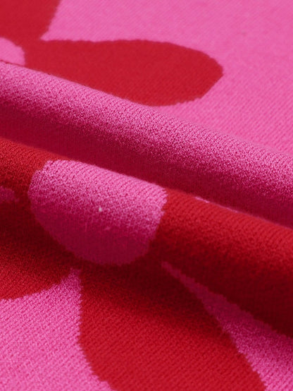 Big Floral Pattern Ribbed Trim Rose Sweater