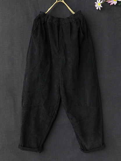 Women's Pants Trousers Corduroy Plain Black Pink Fashion High Waist Full Length Street Daily Fall Winter