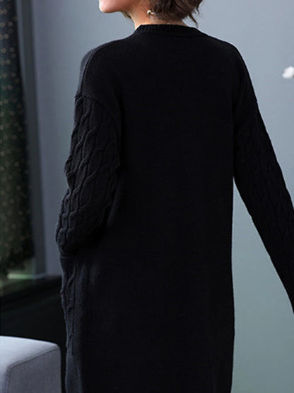 Women's Cardigan Sweater V Neck Cable Knit Knit Spandex Yarns Button Pocket Fall Winter Long Outdoor Daily Going out Stylish Casual Soft Long Sleeve Solid Color Black Red Blue S M L