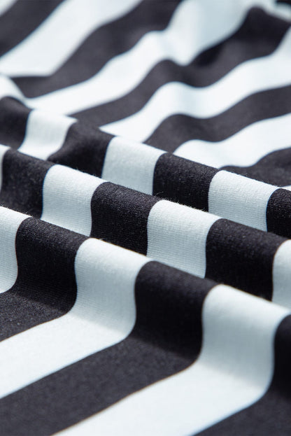 Black and White Striped V Neck Ruffle Sleeve Tee