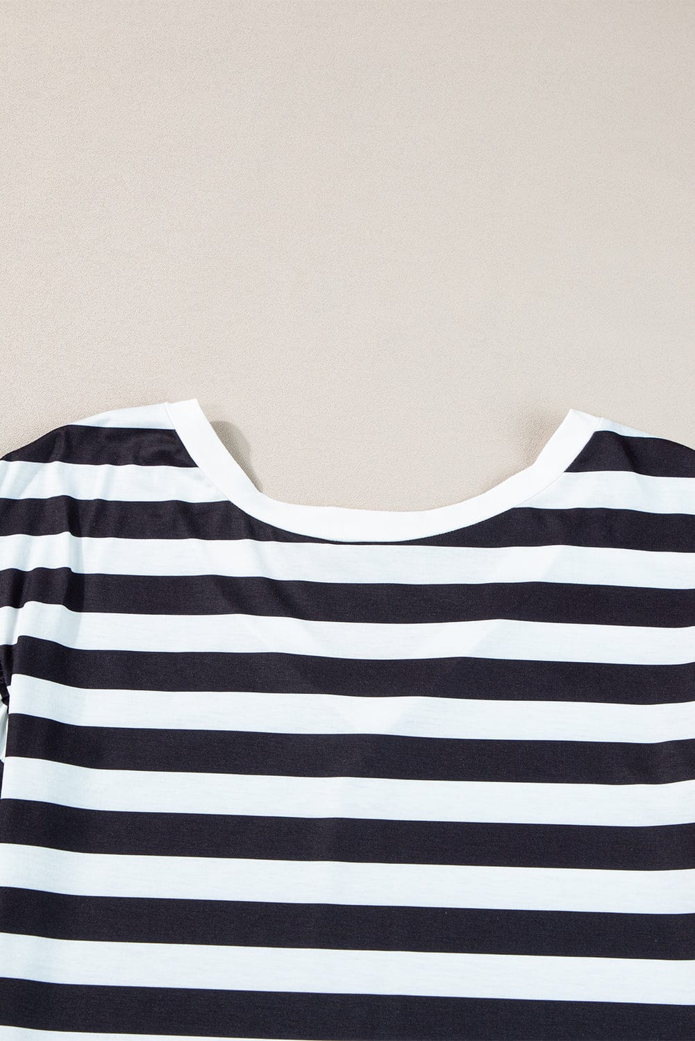 Black and White Striped V Neck Ruffle Sleeve Tee