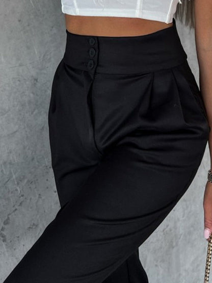 Black Button High Waist Tapered Pants