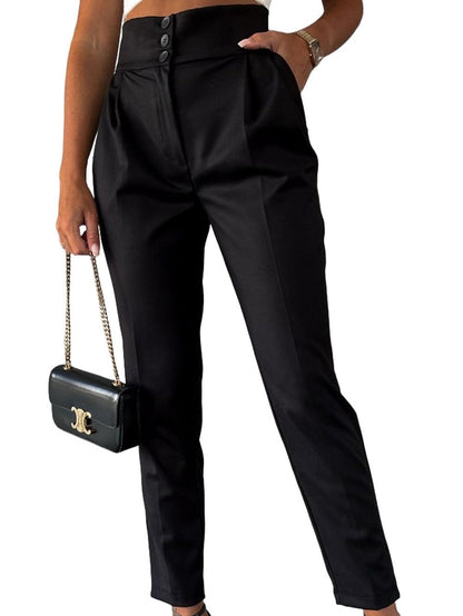 Black Button High Waist Tapered Pants