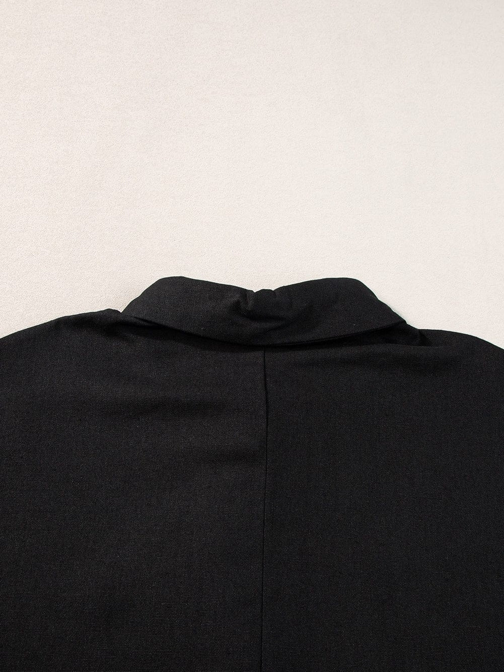 Black Button-Up Oversized Collared Top with Folded Short Sleeves