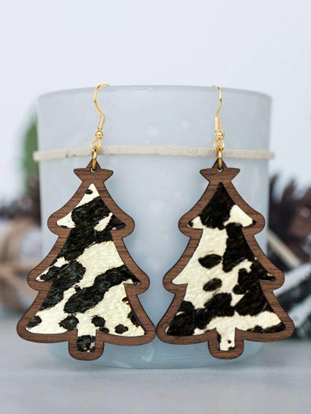 Black Cow Spots Christmas Tree Dangle Earrings