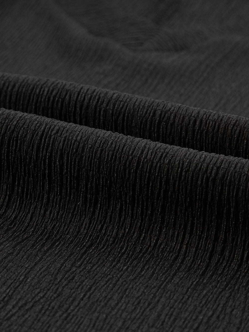 Black Crinkled V Neck Wide Sleeve Tee-Shirt with Breathable Fabric