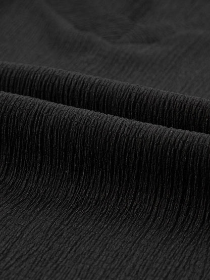 Black Crinkled V Neck Wide Sleeve Tee-Shirt with Breathable Fabric