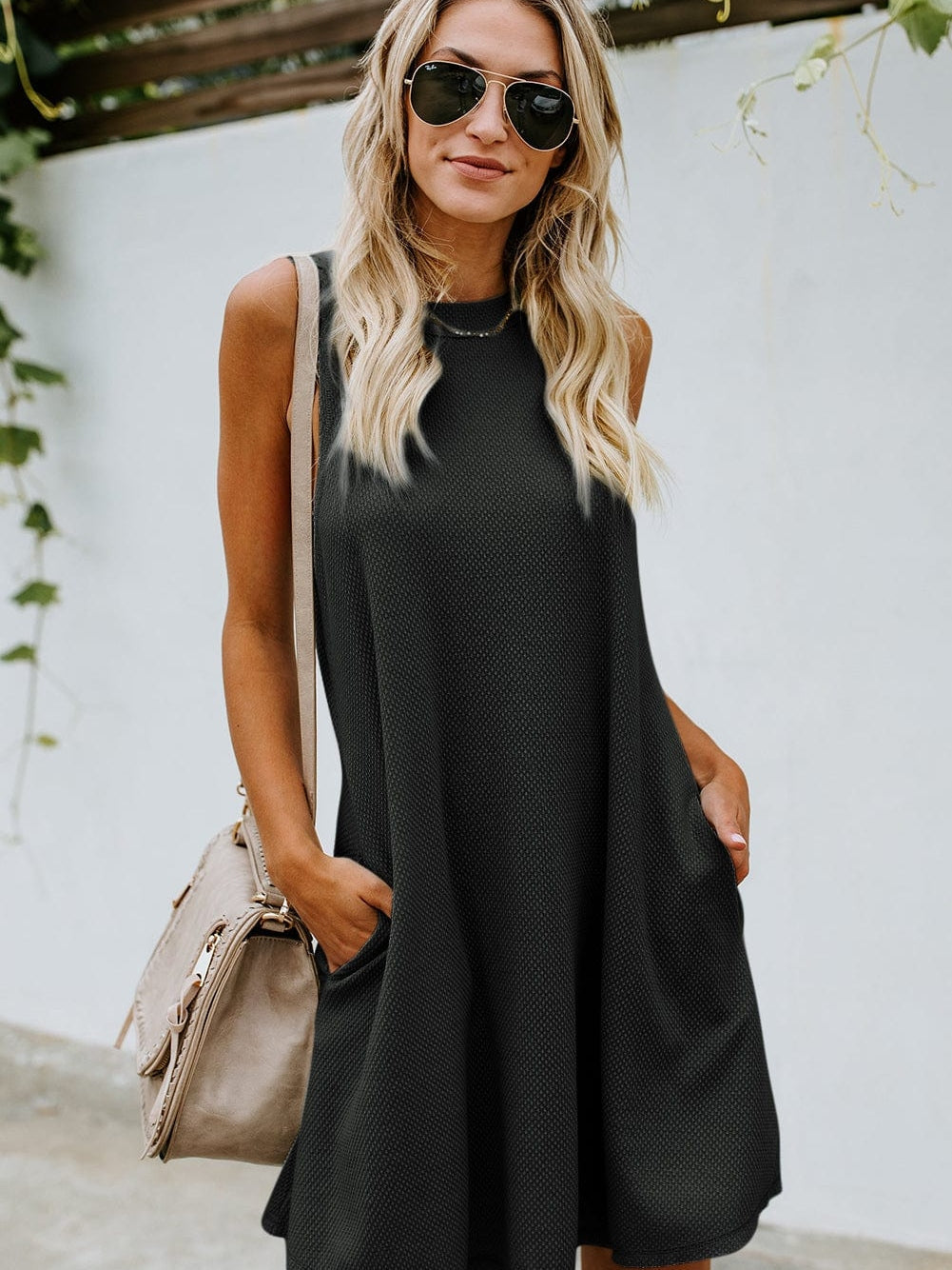 Black Crossed Back Knit Mini Dress with Cut-out Detail