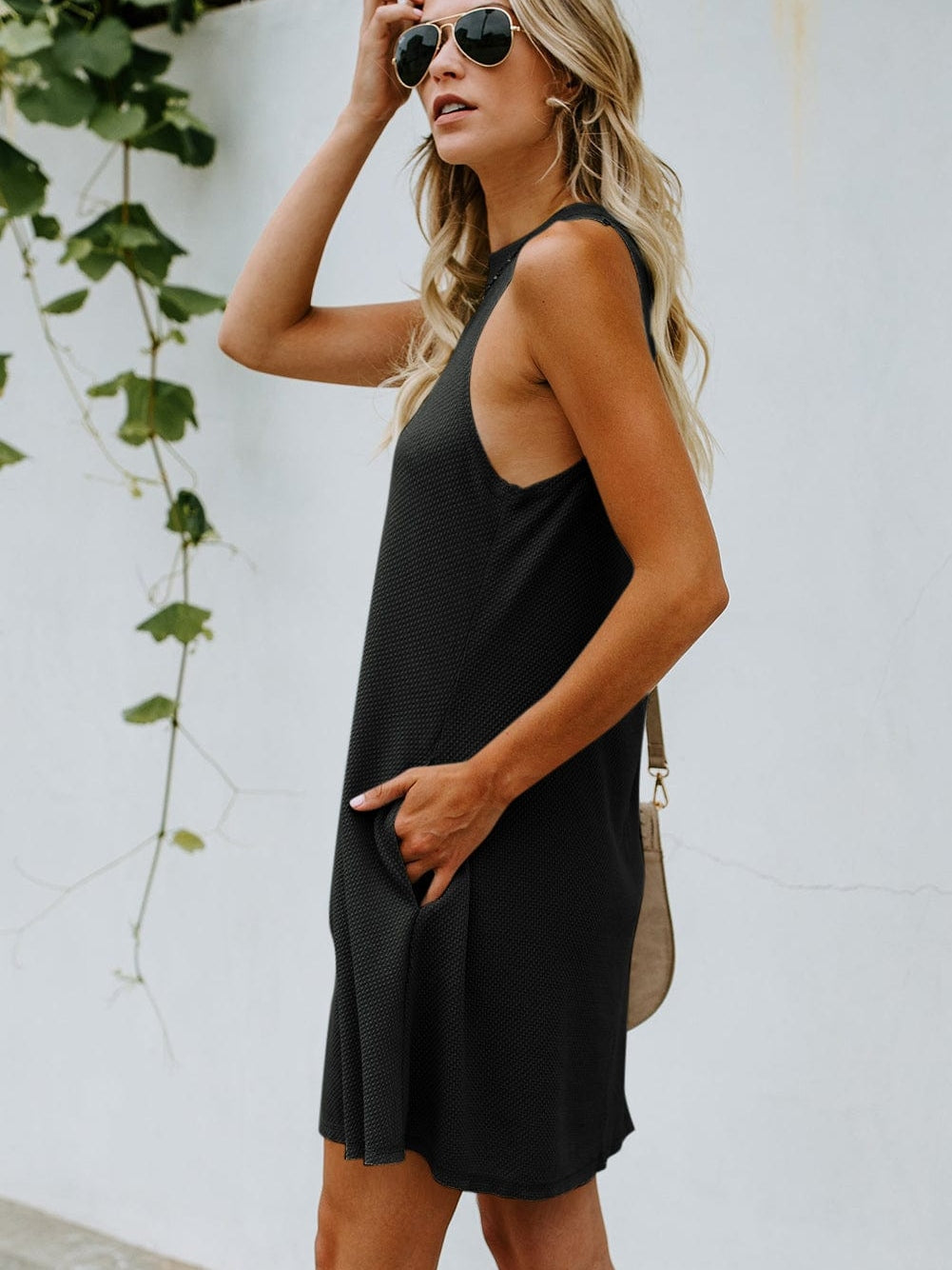 Black Crossed Back Knit Mini Dress with Cut-out Detail