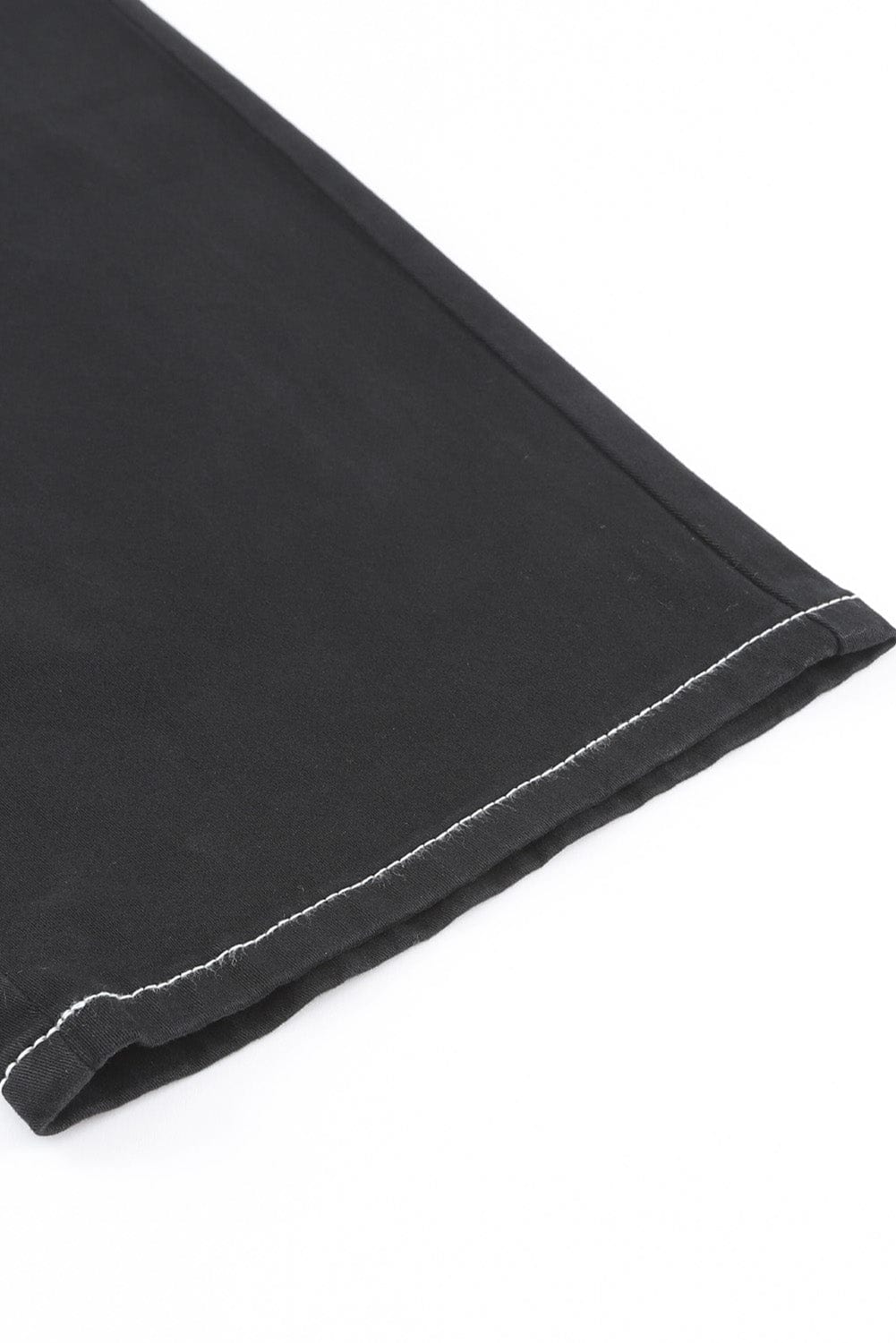 Black Denim Straight Leg Cargo Trousers with High Waist and Pockets