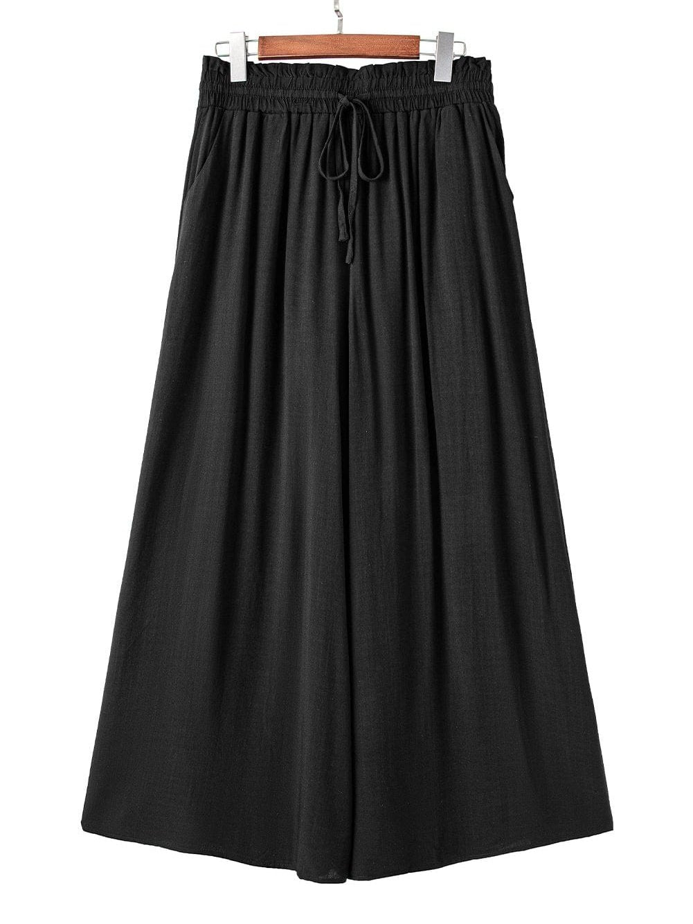 Black Drawstring Smocked High Waist Wide Leg Pants