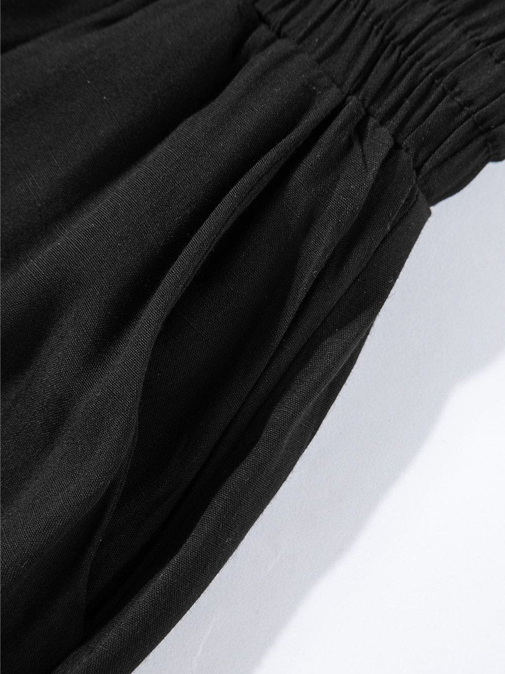 Black Drawstring Smocked High Waist Wide Leg Pants