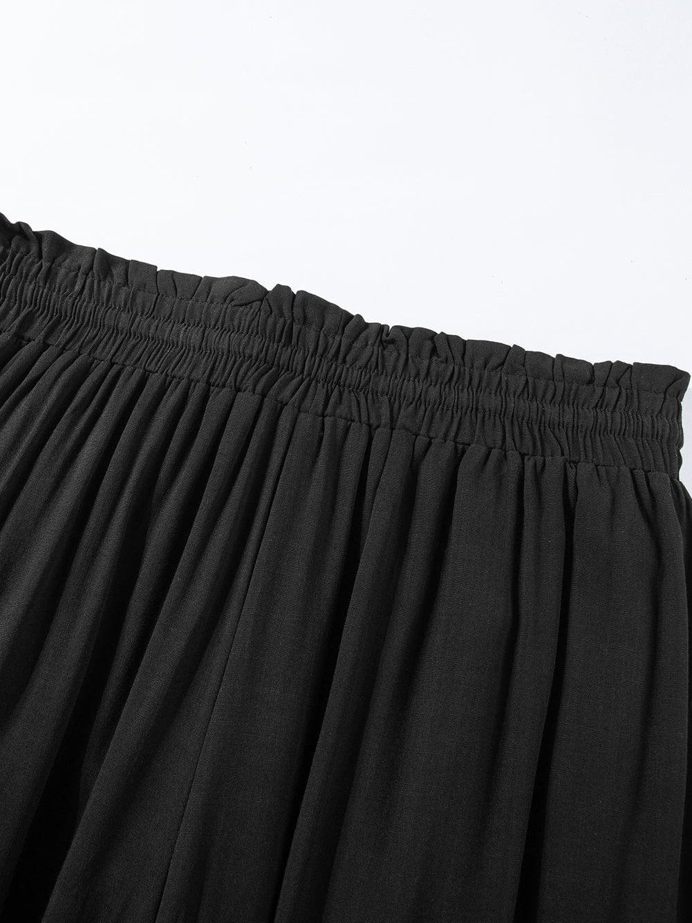 Black Drawstring Smocked High Waist Wide Leg Pants