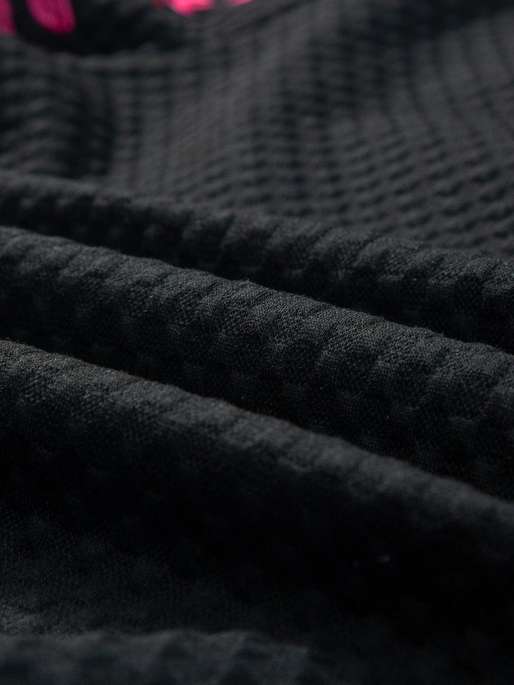 Black Embroidered Floral Puff Sleeve Tee with Textured Detail