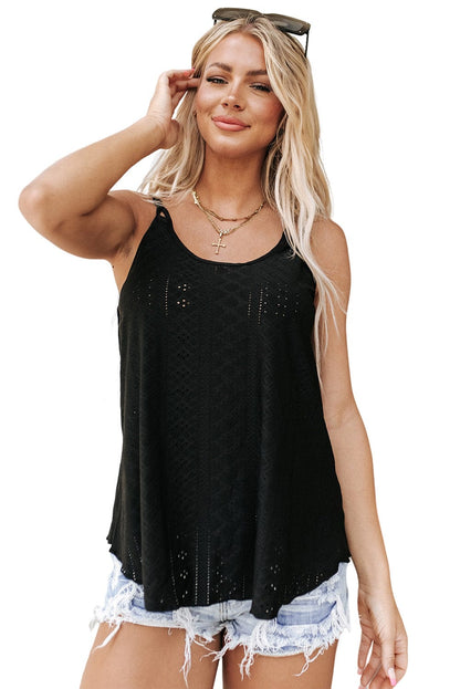 Black Eyelet Detailed Strappy Scoop-Neck Tank Top