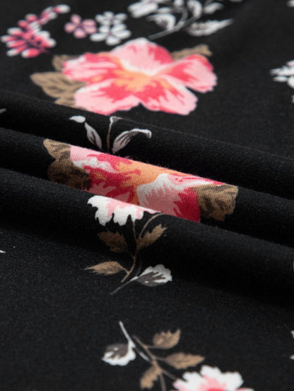 Black Floral Strappy Back Tank Top