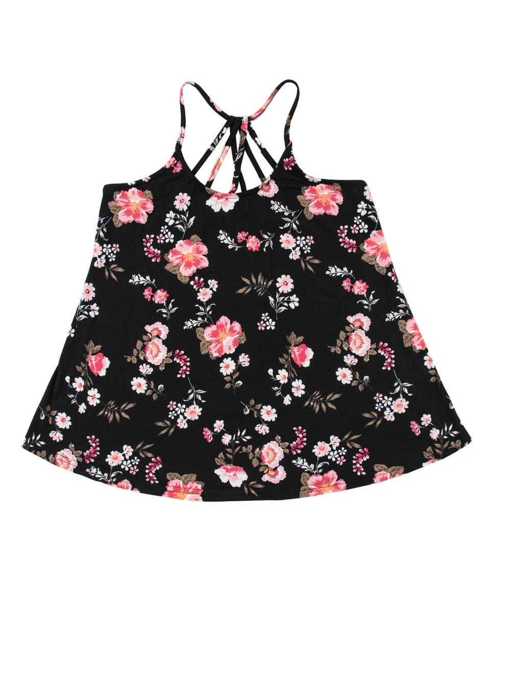 Black Floral Strappy Back Tank Top
