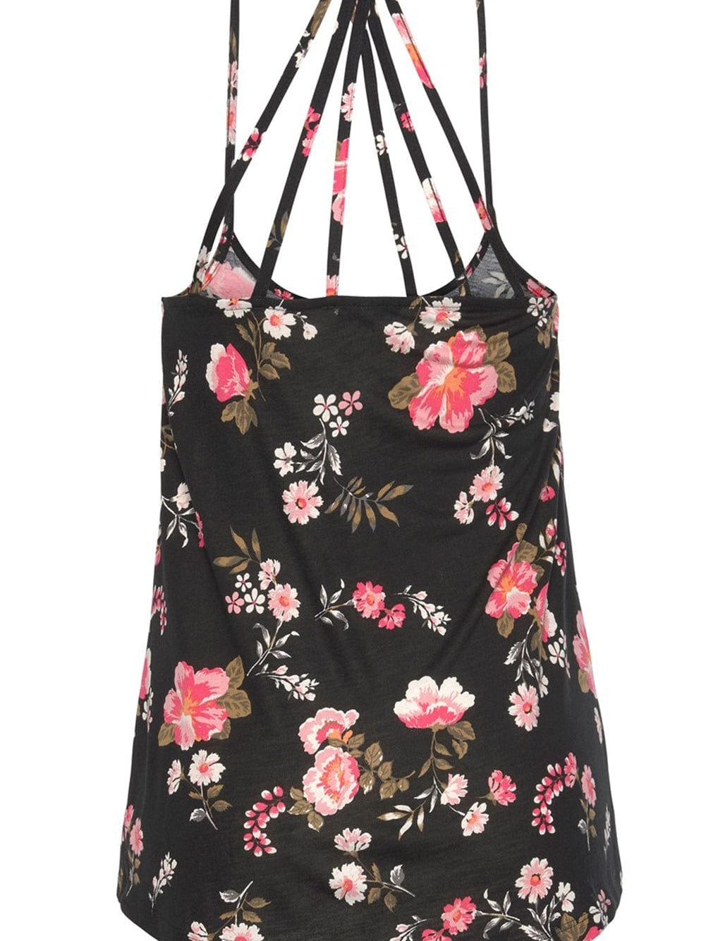 Black Floral Strappy Back Tank Top
