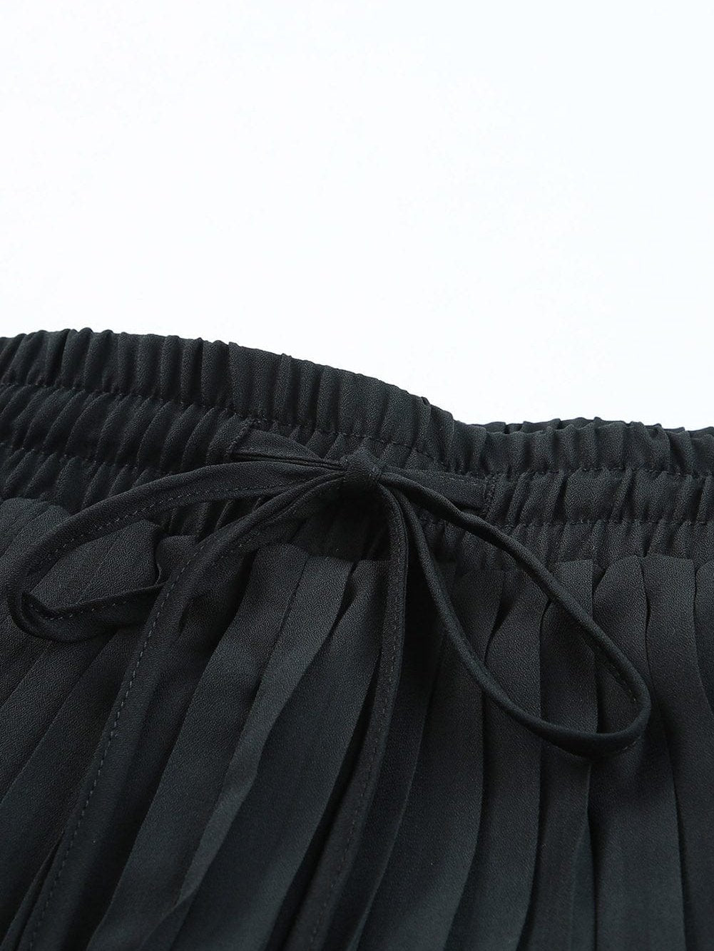 Black Flowy Pleated Shorts with Drawstring Waist