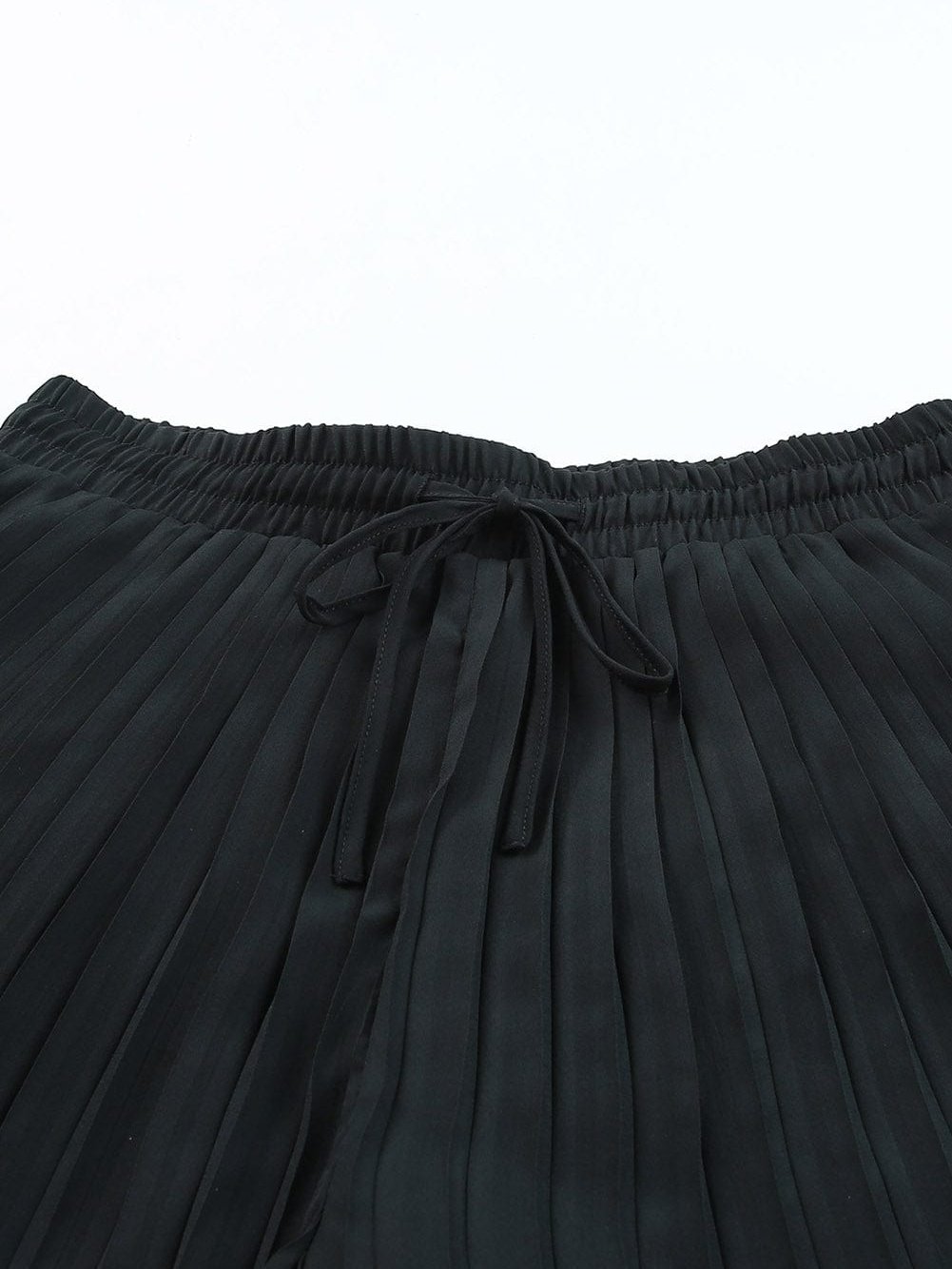 Black Flowy Pleated Shorts with Drawstring Waist