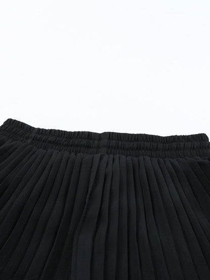 Black Flowy Pleated Shorts with Drawstring Waist