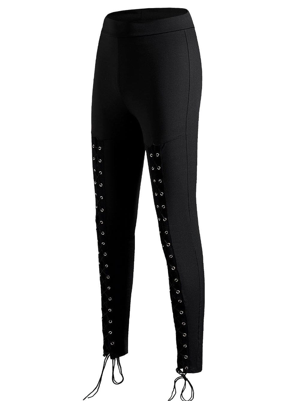 Black Front Lace-Up Grommet Leggings with Silver Hardware