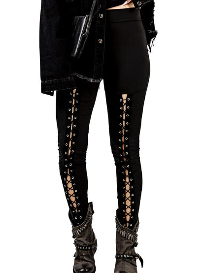 Black Grommet Lace Up Front Leggings