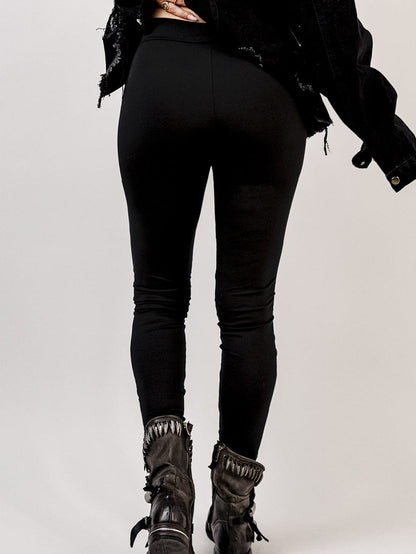 Black Grommet Lace Up Front Leggings