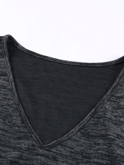 Black Heather Short Sleeve Drawstring High Waist Jumpsuit