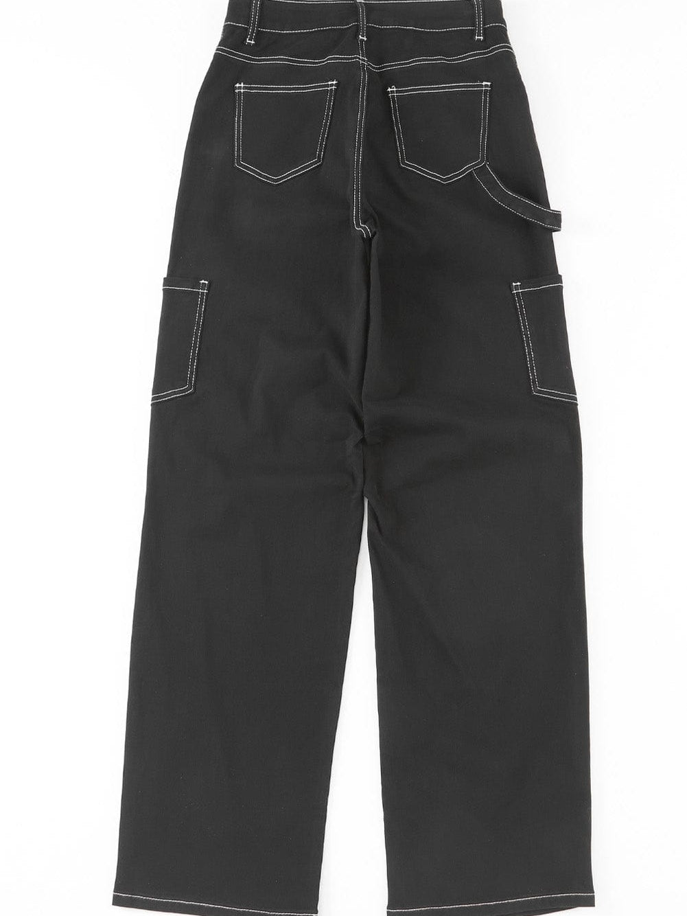 Black High Waist Straight Leg Cargo Pants with Pockets