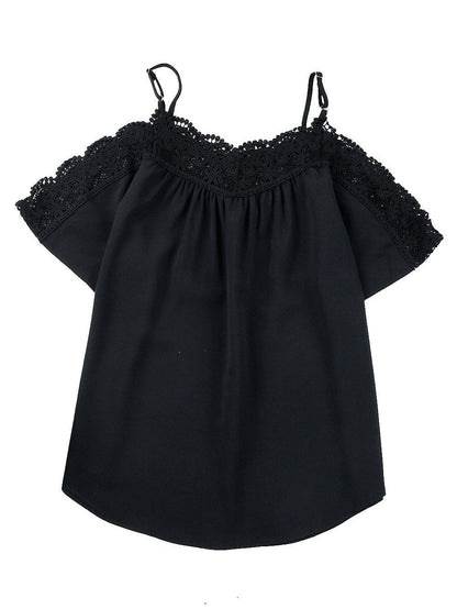Black Lace Off-Shoulder Top with Crochet Detail