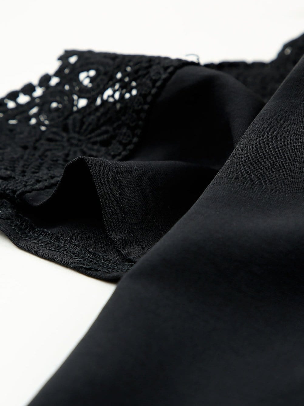 Black Lace Off-Shoulder Top with Crochet Detail
