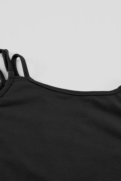 Black Lace-Up Hollow-out Tank Top