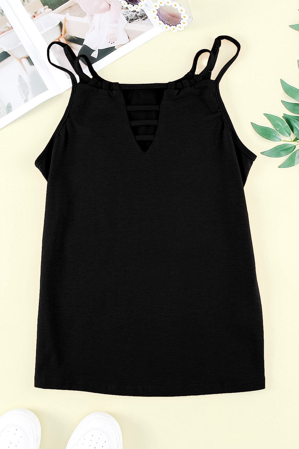 Black Lace-Up Hollow-out Tank Top