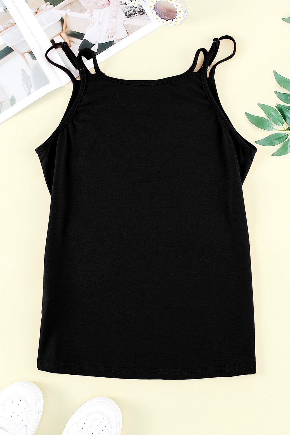 Black Lace-Up Hollow-out Tank Top