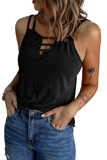Black Lace-Up Hollow-out Tank Top