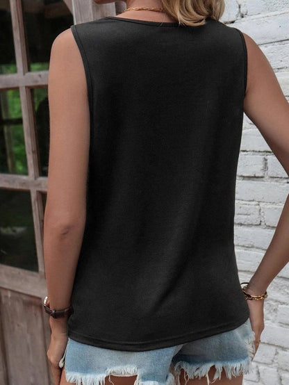 Black Laser Cut Slits Twist Front Sleeveless Top