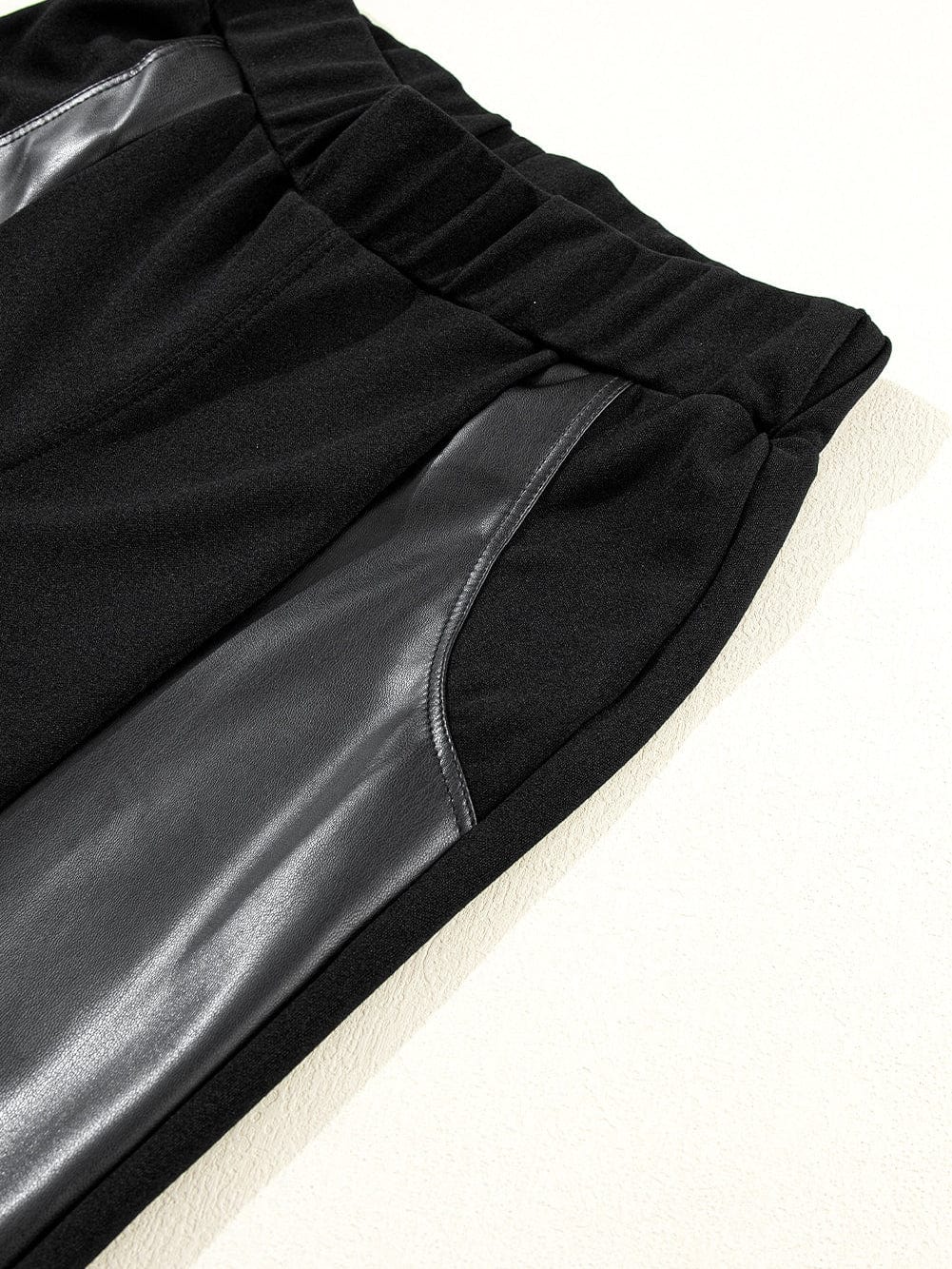 Black Leather Patchwork High Waist Leggings for a Stylish Look