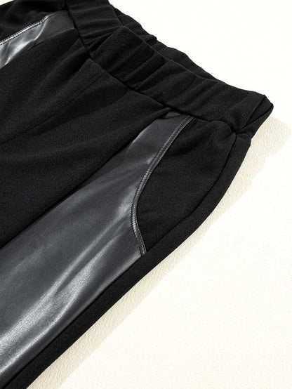 Black Leather Patchwork High Waist Leggings for a Stylish Look