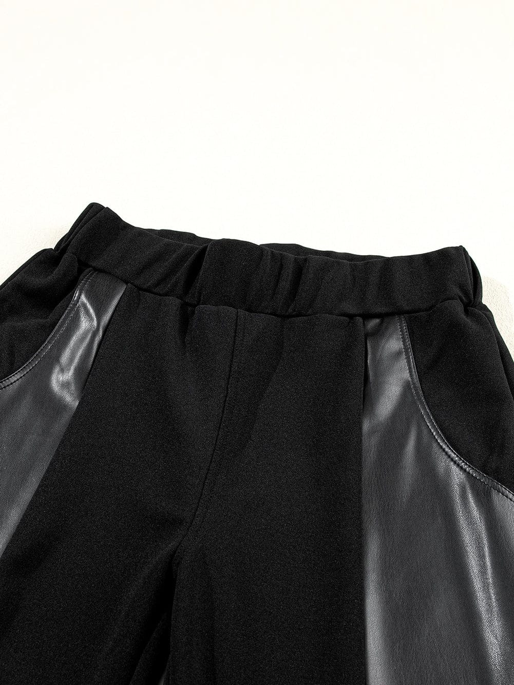 Black Leather Patchwork High Waist Leggings for a Stylish Look