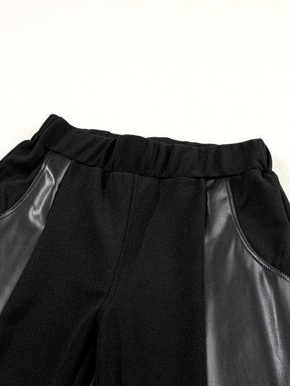 Black Leather Patchwork High Waist Leggings for a Stylish Look