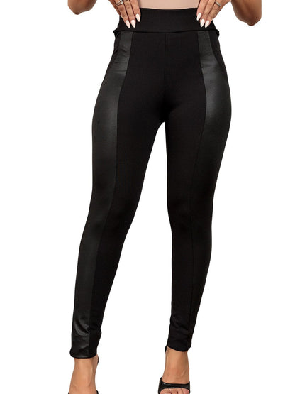 Black Leather Patchwork High Waist Leggings for a Stylish Look