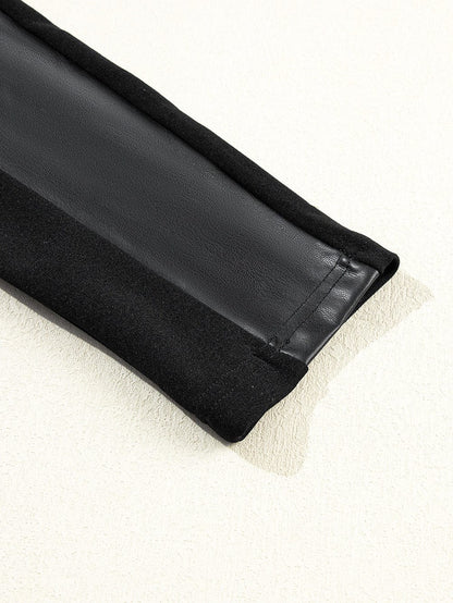 Black Leather Patchwork High Waist Leggings for a Stylish Look