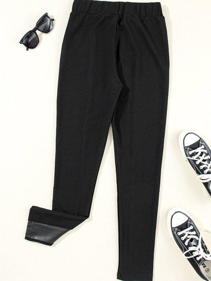 Black Leather Patchwork High Waist Leggings for a Stylish Look
