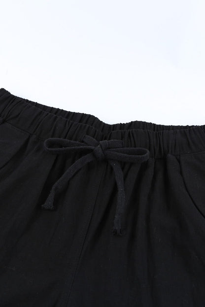 Black Linen Drawstring Shorts
