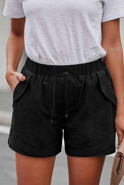 Black Linen Drawstring Shorts